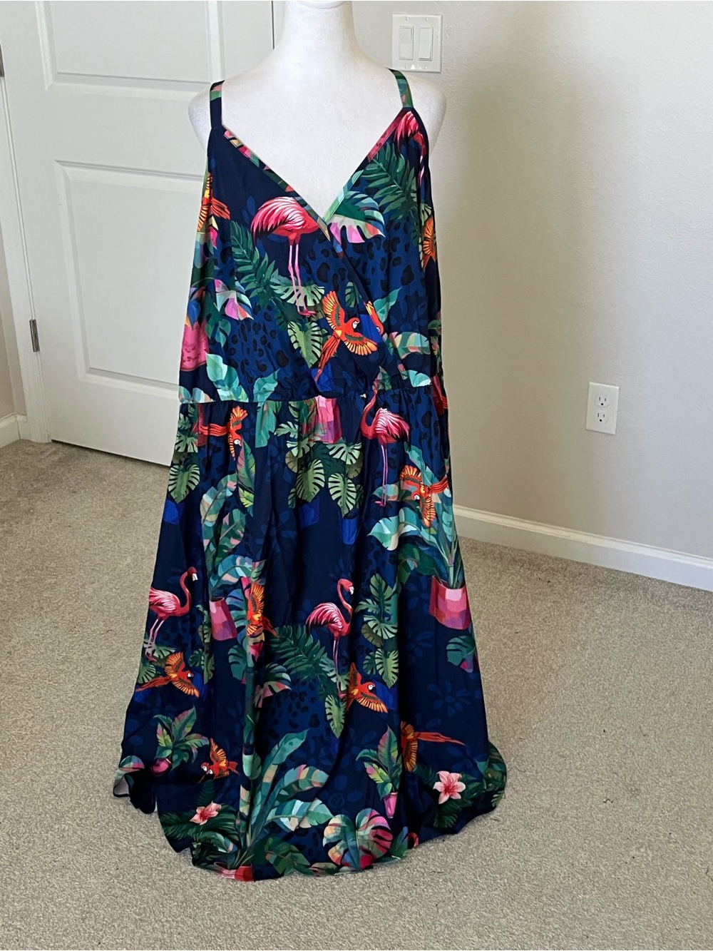 NWT BloomChic Navy Tropical Flamingo Print Maxi Dress Size 26W